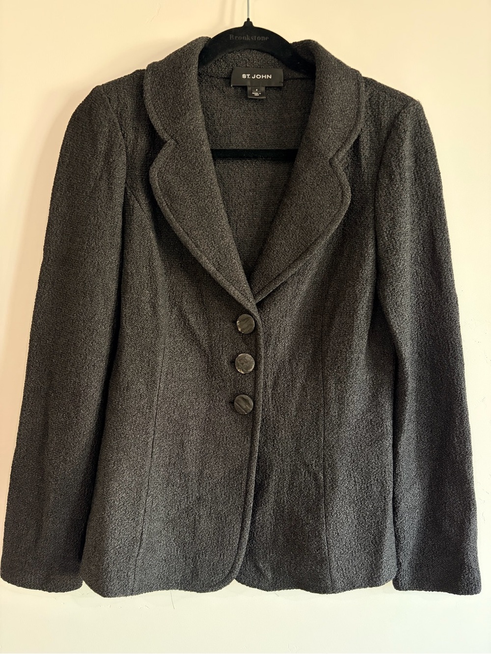St. John Charcoal Black Textured Knit Blazer 3 Buttons